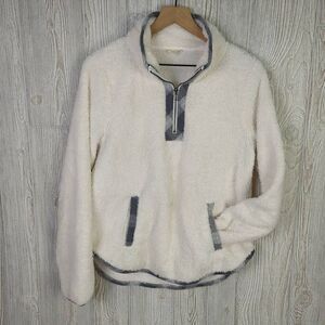 Hem & Thread Womens Size Medium 1/4 Zip Front Jacket White Fleece Pockets